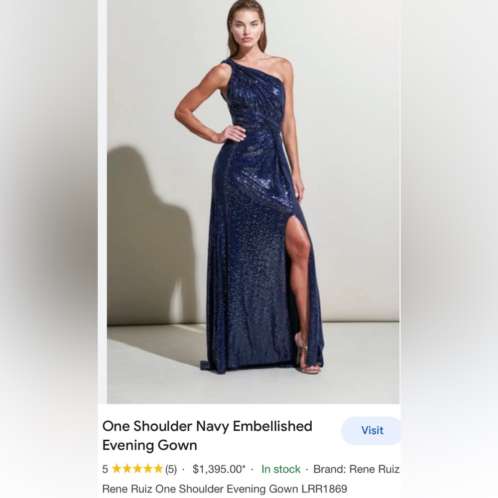 Rene Ruiz Navy Sequin evening gown